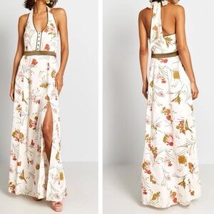 NWT ModCloth Women's Nostalgia Queen Halter Cream Floral Maxi Slit